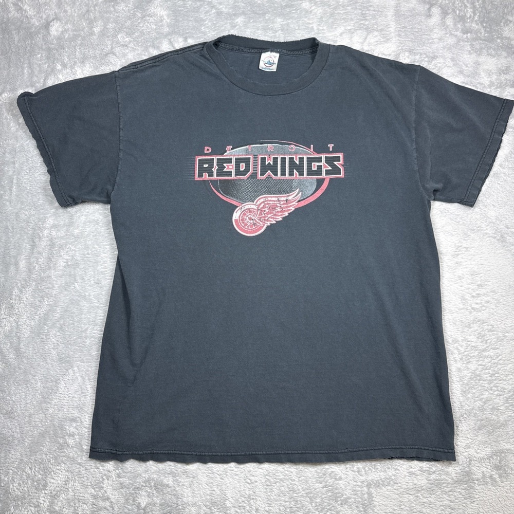 Vtg Detroit‎ Red Wings Shirt Men XL Black Thrashed Distressed Holes Frayed USA